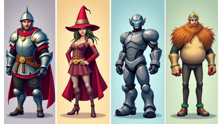 Panel comparativo de diferentes estilos de arte de videojuegos: cartoon, realismo, futurista