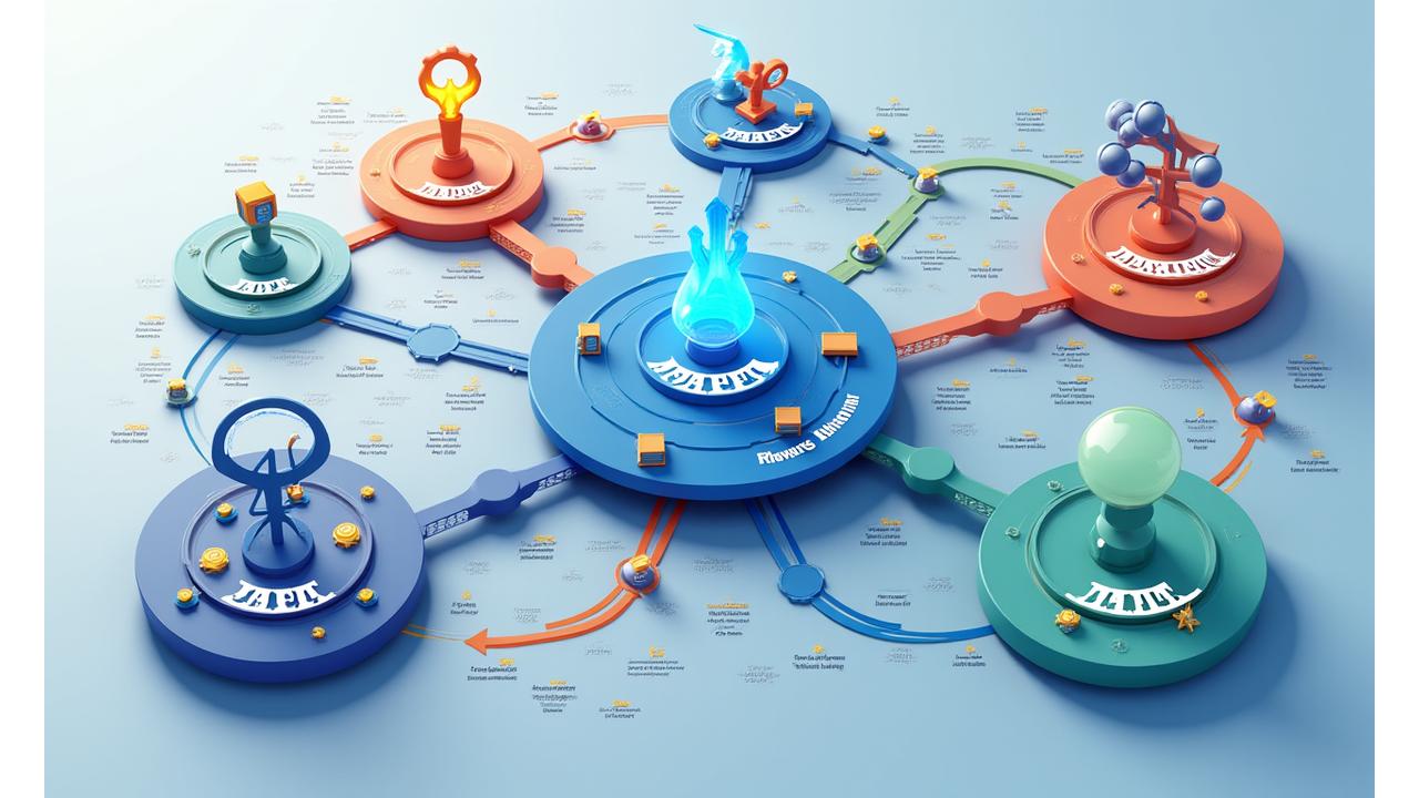 Diagrama interactivo mostrando el flujo de mecánicas de juego en un bucle de retención