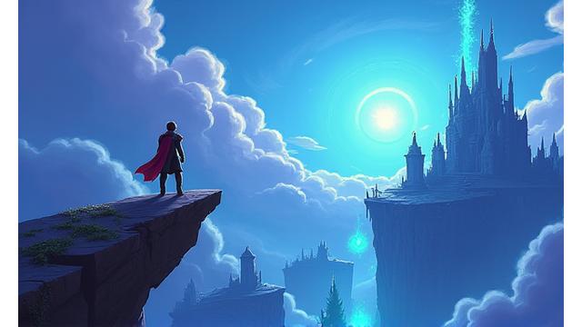 Imagen del juego Crónicas del Éter, mostrando un personaje fantástico en un paisaje épico