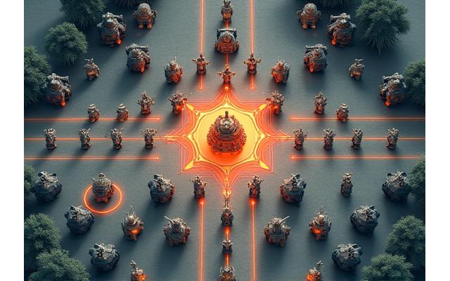 Captura de pantalla de un juego de estrategia con unidades militares en un mapa táctico