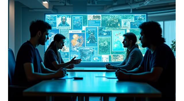 Equipo de Ludus Aura haciendo una sesión de lluvia de ideas en una sala creativa